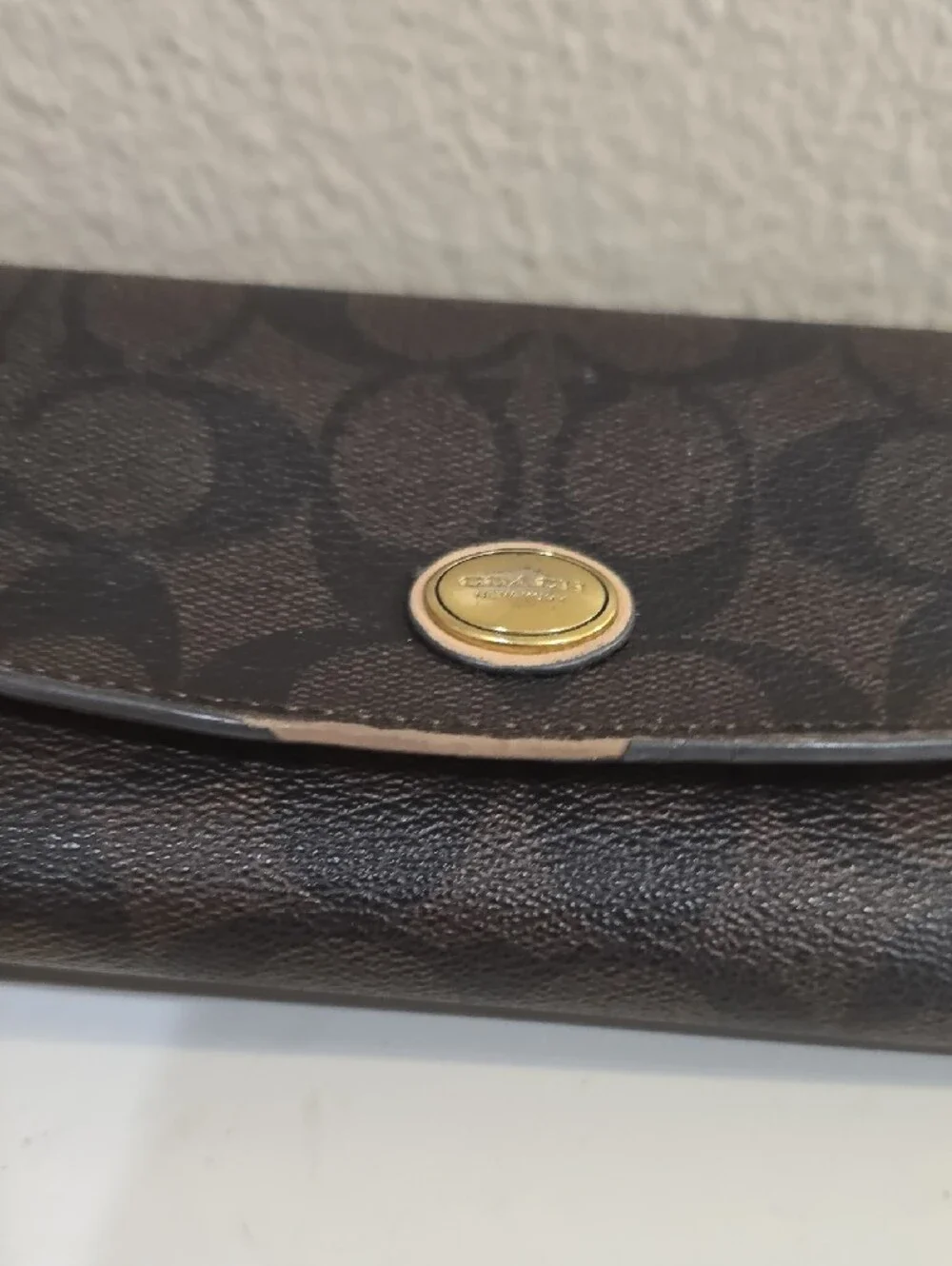 Coach Black Signature Leather Flap Wallet with Gold-Tone Turnlock